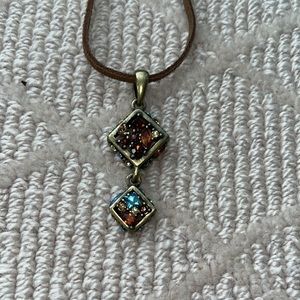 NWT Lia Sophia leather crystal necklace